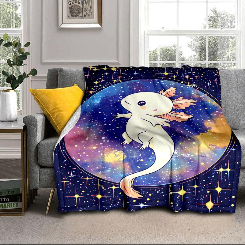 Fantasy Axolotl Moon Night Sky Blanket Flannel Blanket for bed, sofa, Camping, Hiking, Picnic Essentials, gift for family Fan gifts