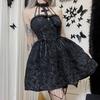 Women's Sleeveless Gothic Lace Dress Vintage Corset Halter Swing Cocktail Dress Victorian Style Black Lolita Punk Dress