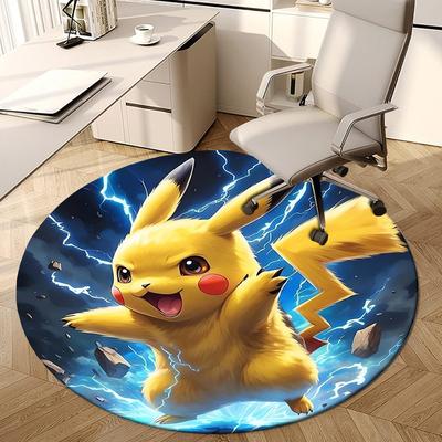 1pc Pikachu Electric Energy Round Carpet, Made of Polyester,Perfect for Decorating Office Chairs, Living Rooms,Vibrant Decorative Rug