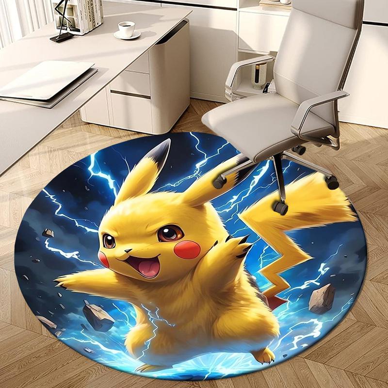 1pc Pikachu Electric Energy Round carpet, Made of Polyester,Perfect for Decorating Office Chairs, Living Rooms,Vibrant Decorative Rug