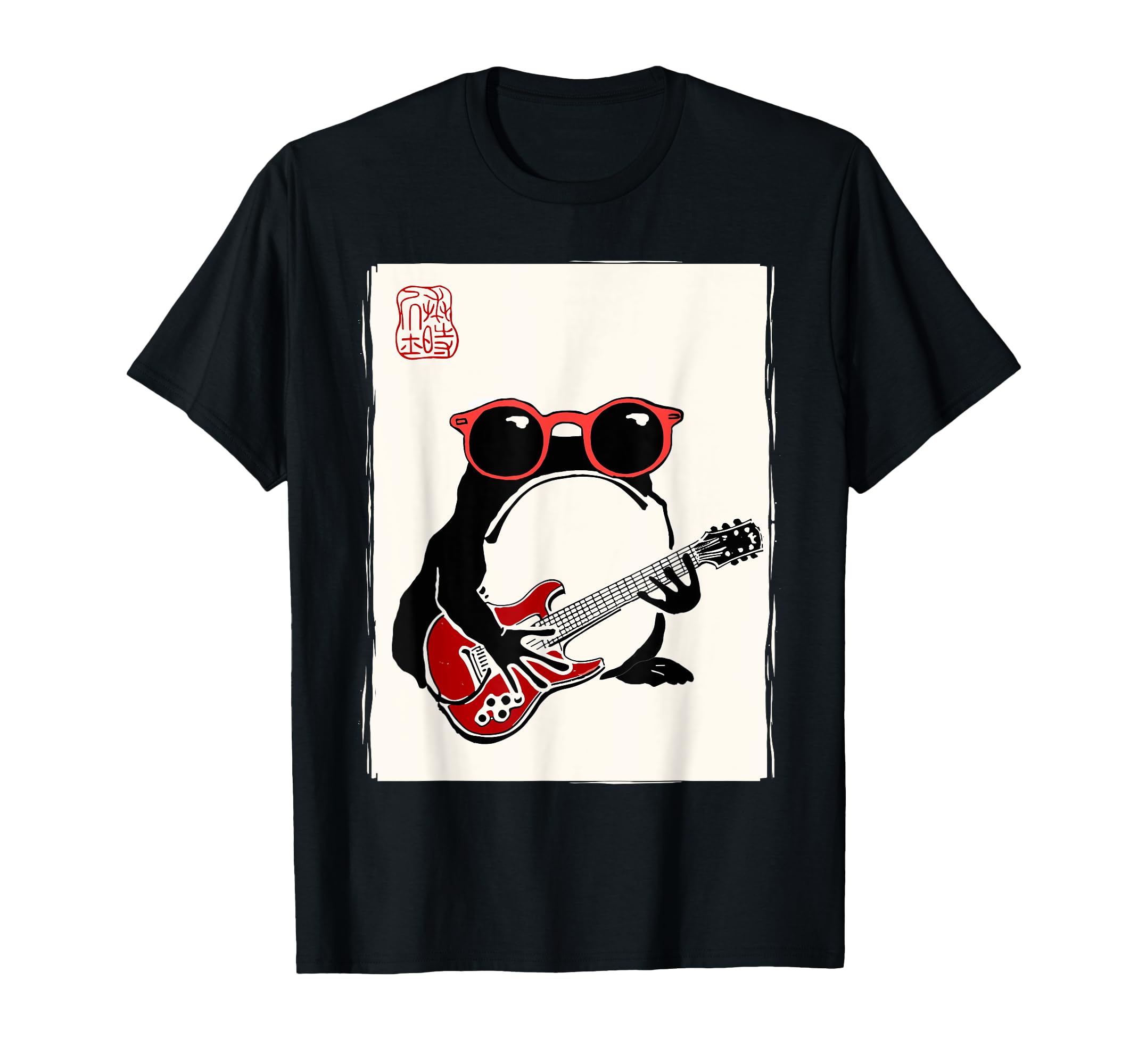 

Funny Grumpy Frog Guitar Rock Music Kawaii Japanese T-Shirt чёрный