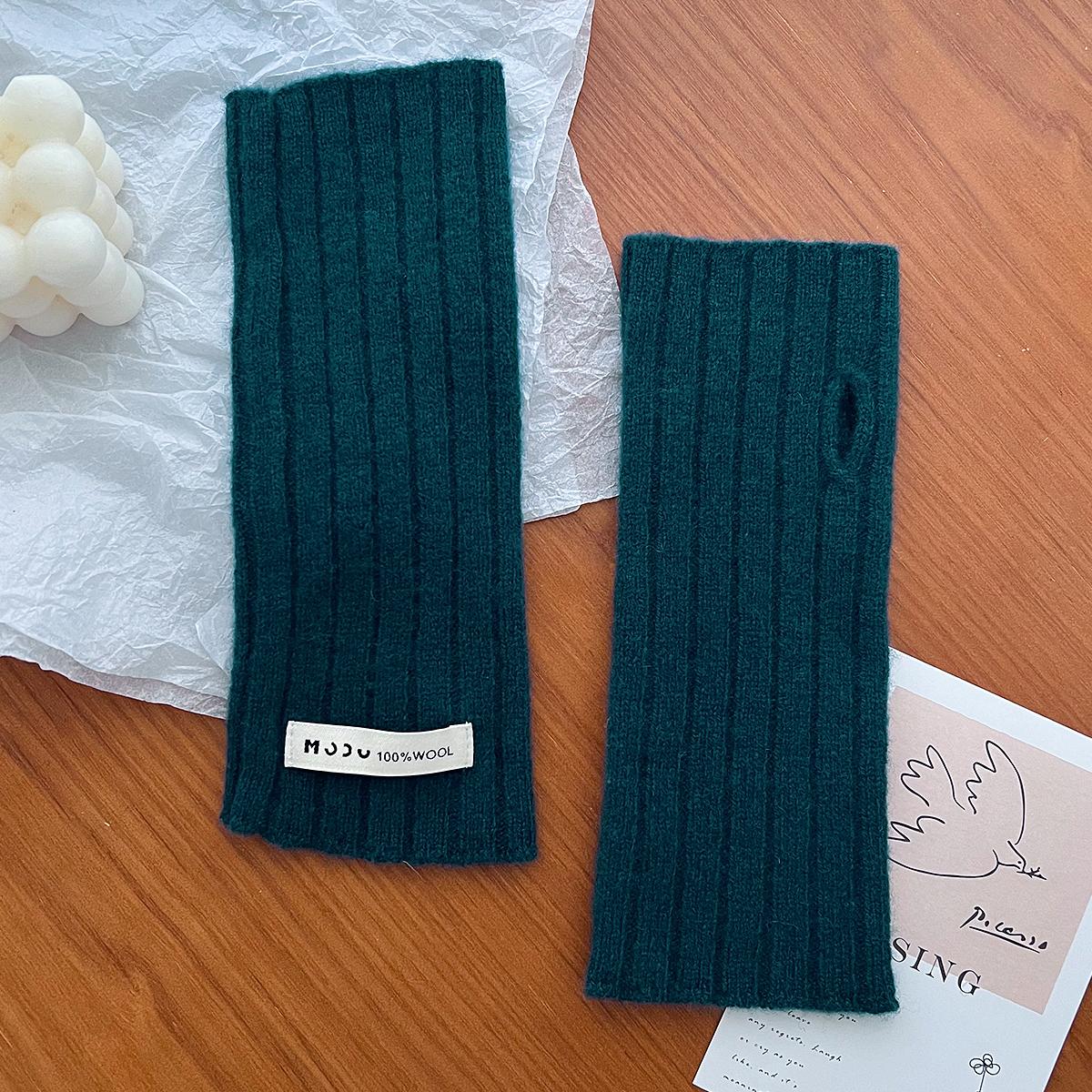 

100% шерсть трикотажные короткие перчатки зимние новые полупальцевые антифриза рукава однотонные универсальные модные one size