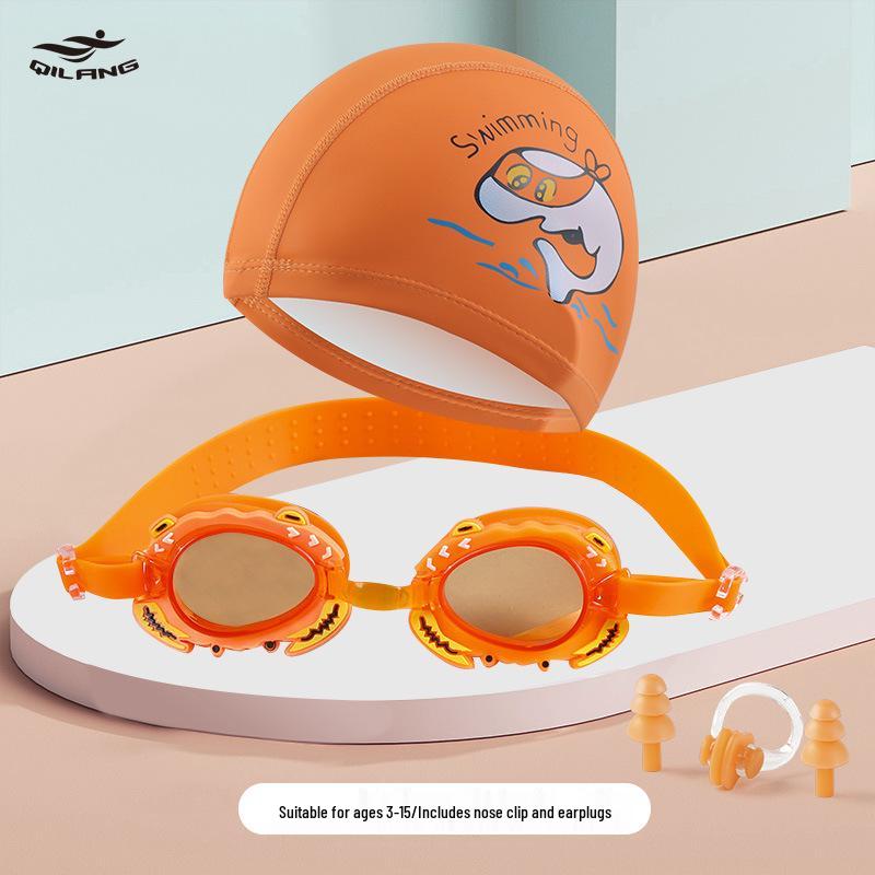Kids' Cartoon Swim Cap with Waterproof Ear Protection & High Elasticity - Comfortable PU Cap for Boys & Girls, Customizable Logo Available.