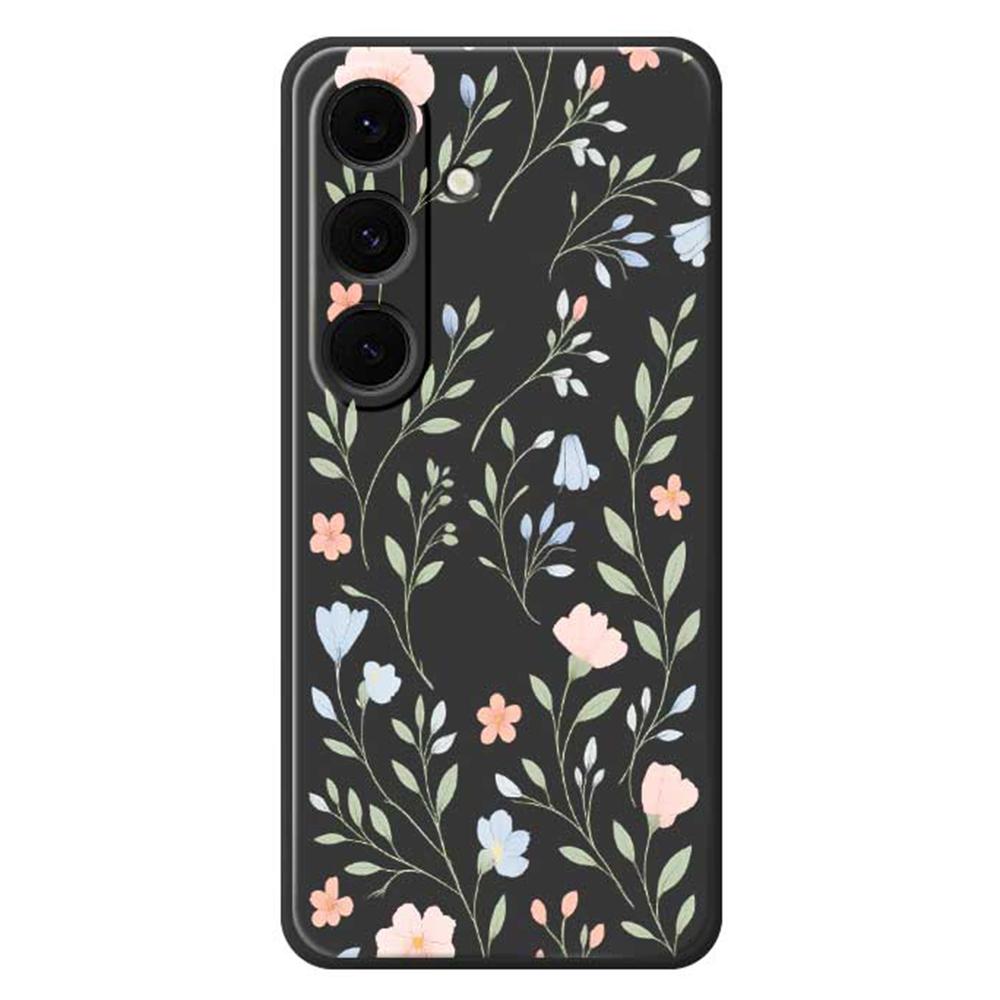 

For Samsung Galaxy S24 FE Case Pink Blue Flowers Pattern Printing Straight Edge TPU Phone Back Cover Black