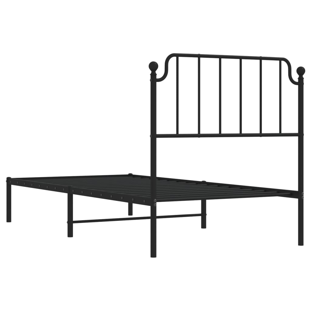 Metal Bed Frame with Headboard Black 90 X 200 Cm
