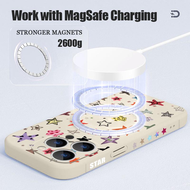 Magnetic For Magsafe Case For iPhone 17 Pro Max Colorful Stars Stripes Print Soft Silicone Phone Back Cover For iPhone 16 15 14 13 Pro Max 16e 17e