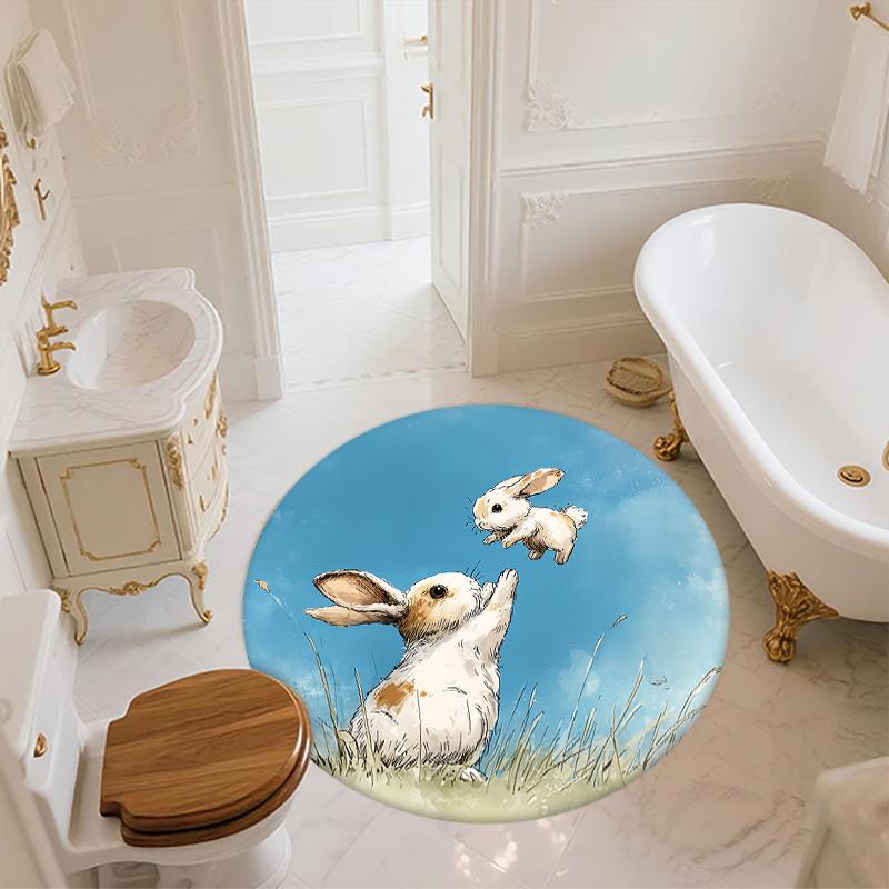 Rabbit in the Sky,Round Area Rug,Carpet Rug for Living Room Bedroom Sofa Playroom Decor,Non-slip Floor Mat