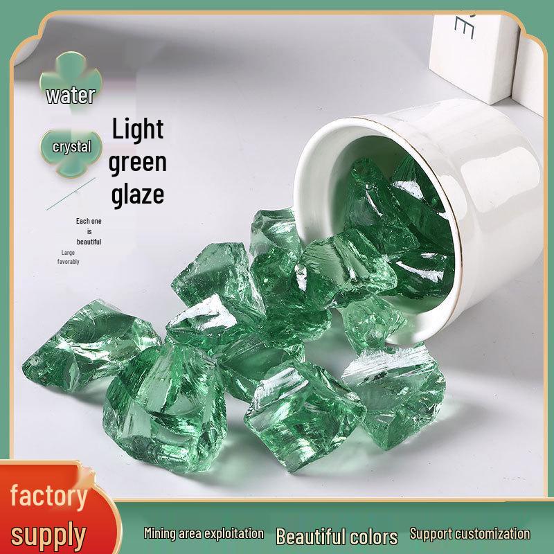 Natural Light Green Glazed Crystal Gravel Incense Diffuser & Decorative Aquarium/Garden Stone 3-5cm 100g