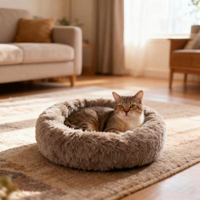 Donut Haustierbett Flauschiges Rundes Katzenbett mit Rutschfester Unterseite Gemütliches Zotteliges Plüsch Hundeberuhigungsbett für Kleine Hunde Katzen Sofa Couch Boden
