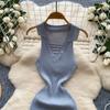Summer Women Casual Sleeveless Polo Collar Knitted Sweater Mini Short Sheath Dresses