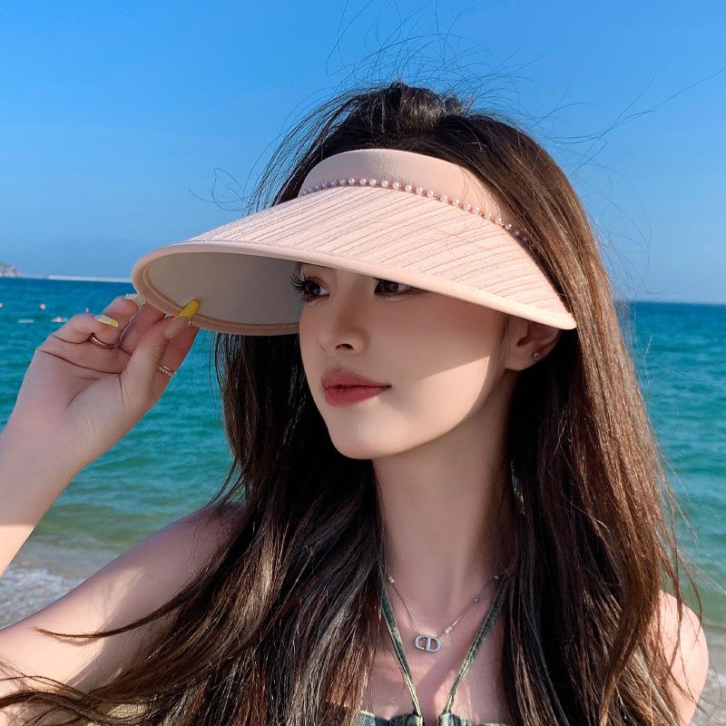 Empty Top Sun Hat Ladies' New Fashionable Pearl Sun Hat, Summer Breathable Sun Hat