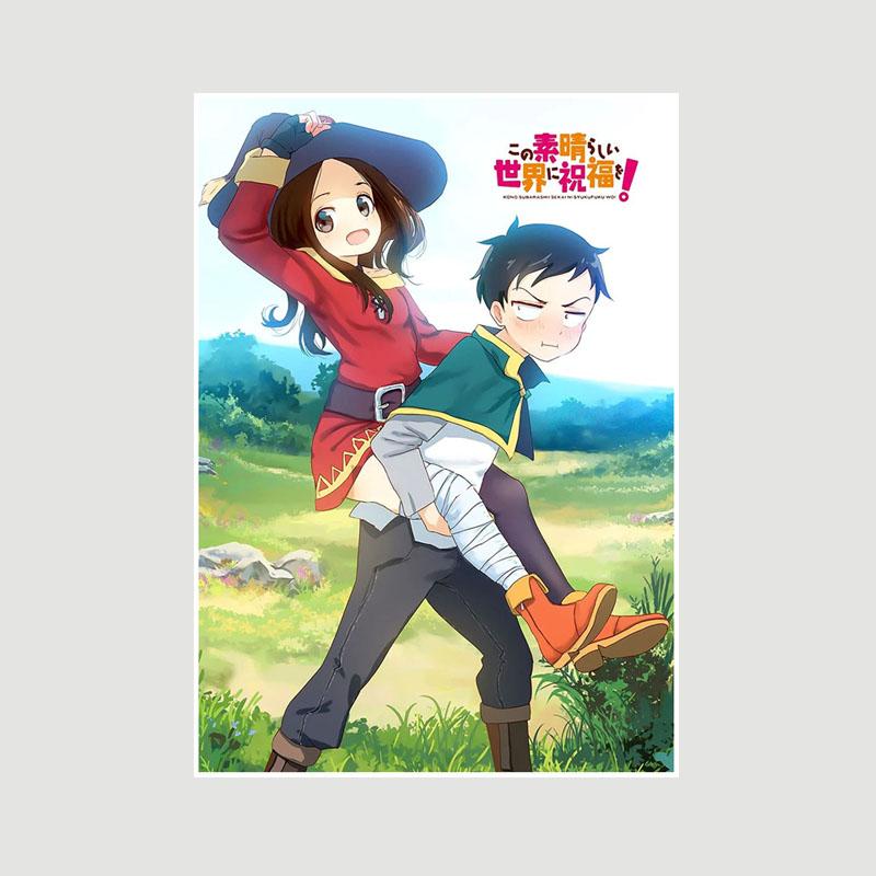 Vintage anime KonoSuba Megumin bílý papír plakáty a tisky ložnice bar kavárna dekorace nástěnná malba retro nástěnné umění malba domácí dekorace