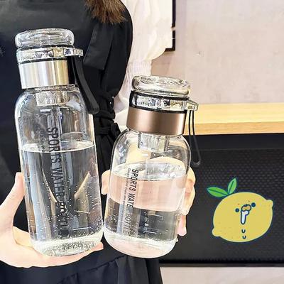 Transparent Sports Glass Water Bottle 1L Capacity Cup Cover with Shoulder Strap Portable Leak-proof Drinking Stainless Steel Lid