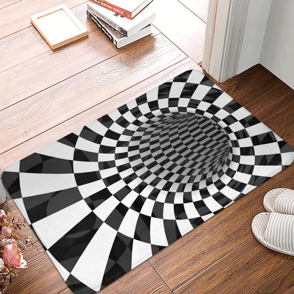Grid Wormhole Floor Door Kitchen Bath Mat Anti-Slip Indoor Geometric 3D Vortex Doormat Living Room Entrance Rug Carpet Footpad