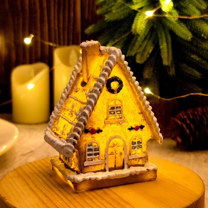 Christmas Village Houses Christmas Collectible Buildings with LED Light Christmas Decors Gingerbreads House Figurine