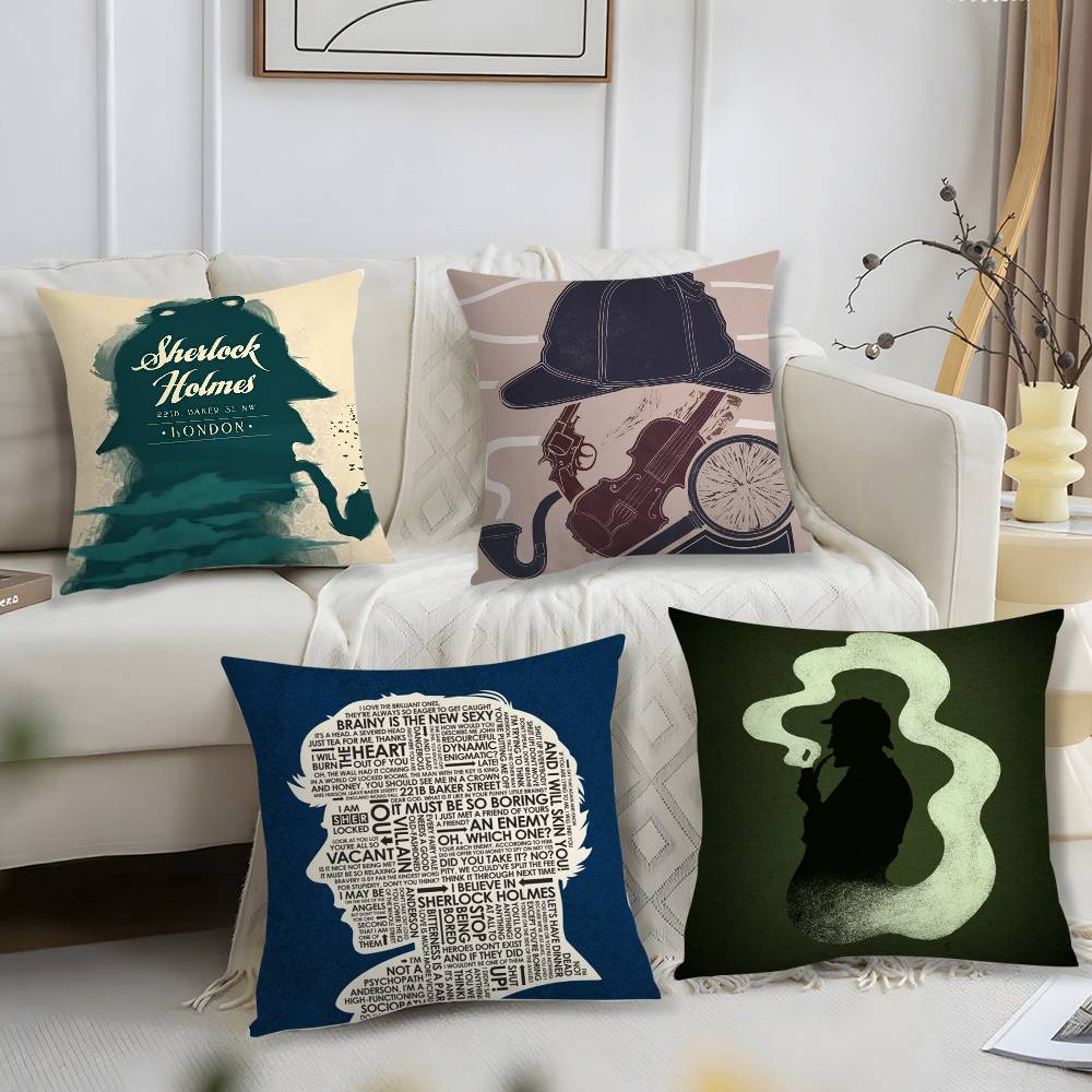 S-Sherlock H-Holmes Pillow Case Office Sofa Dorm Chair Back Short Plush Double-Sided Printing Home Cushion Cover