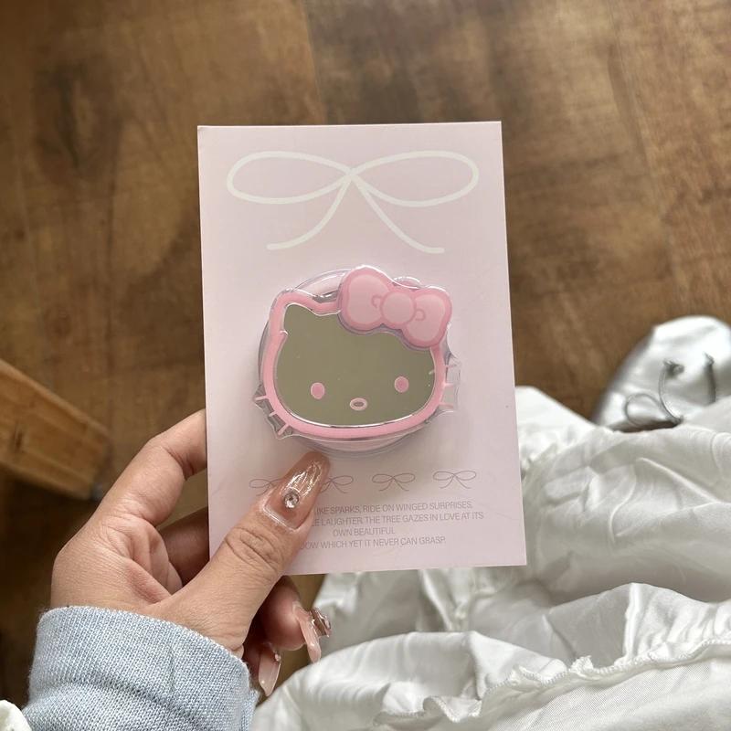 Cute Sanrio Hello Kitty Magnetic Magsafe Wireless Charge Phone Case For iPhone 17 16 15 14 13 Pro Max Mirror Grip Holder Cover