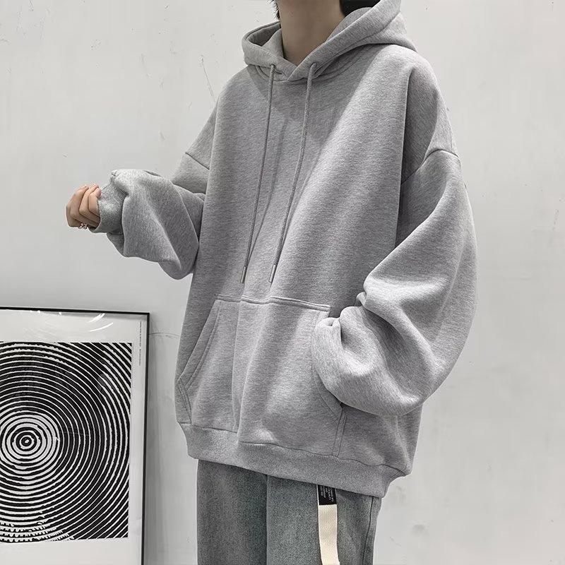 

Мужская однотонная толстовка с капюшоном большого размера - модная повседневная осенняя куртка в корейском стиле 5XL светло-серый