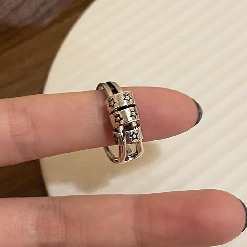 Vintage Herz Pentagramm Offener Ring für Damen Süß Kühl Alt Gemacht Hohl Liebesstern Persönlichkeit Fingerzubehör Mode Schmuck