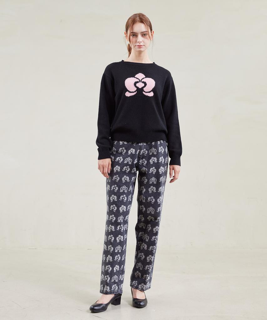 YUJEEOT Pink Phalaenopsis Knit Pullover