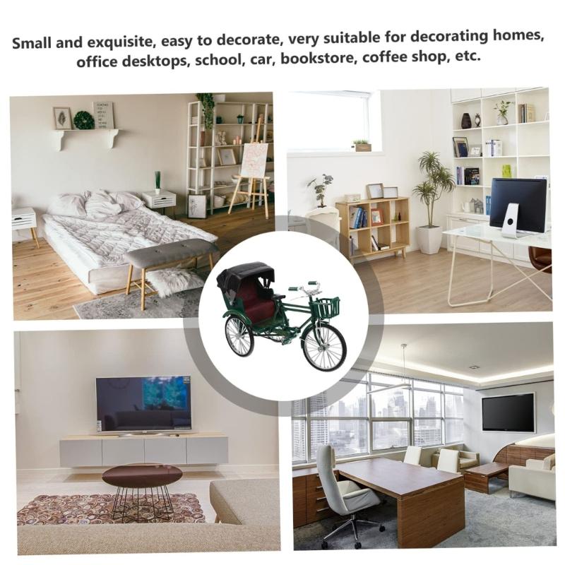 Collectible 1:10 Miniature Tricycle Model Iron Three Wheeld Rickshaw Replicas Vintage Desktop Decoration Gift For Adults