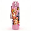 1PC Multi Kitten Floral Bouquet Pattern 750ml Color Plastic Sports Water Bottle Leakproof Flip Straw Lid Suitable for Sports Office Home Use