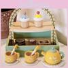 Wooden Double Layer Toy Dessert Stand With Tea Set Cakes For Imaginative Play And Parentchild Interaction