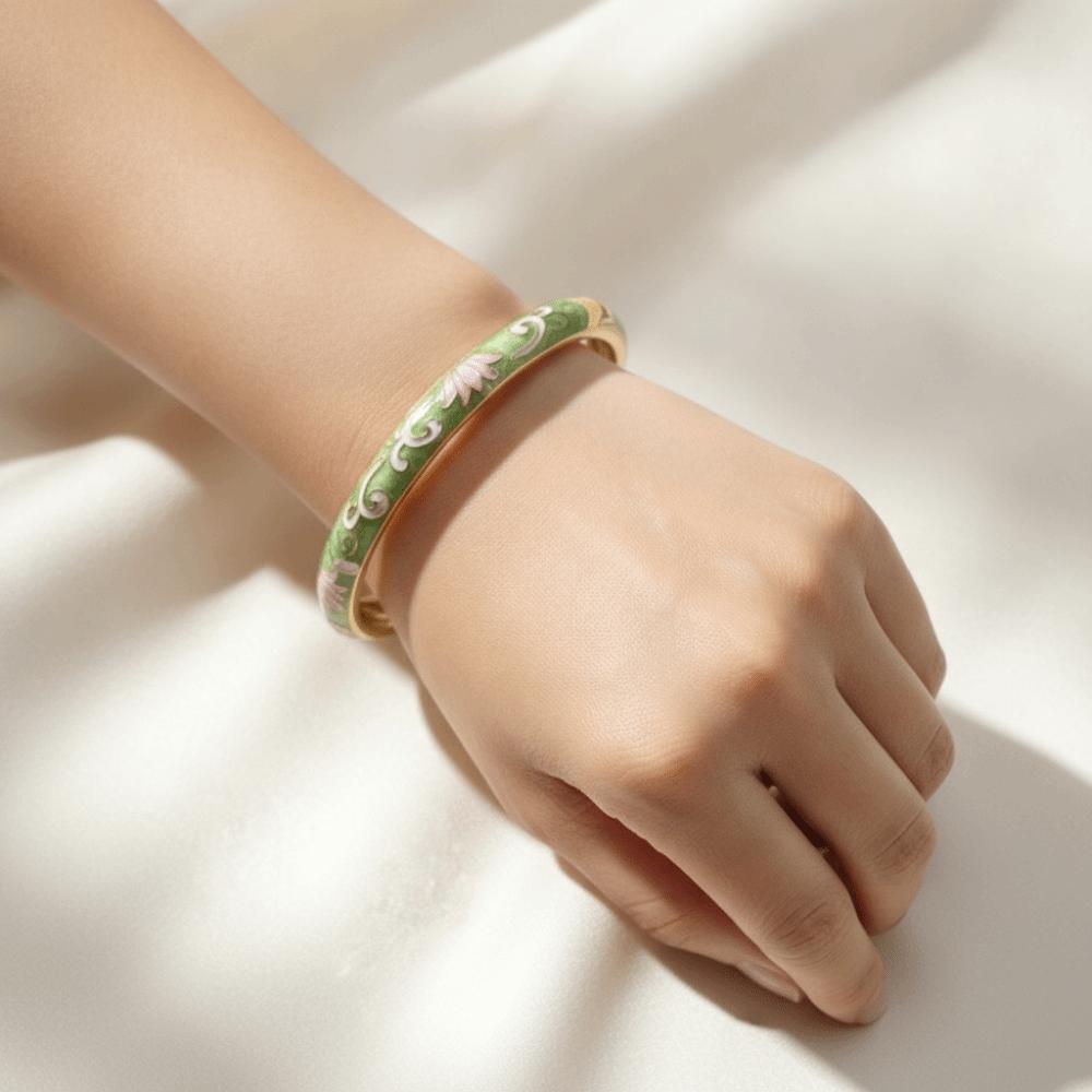 Traditional Lotus Flower Bangle Colorful Women's Hand Bracelet Vintage Cloisonne Bangle Ladies