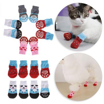 4 Stück/Set Modische Katzen Schuhe Haustierbedarf Hundeschuhe Rutschfeste Welpen Stiefel Gestrickte Socken