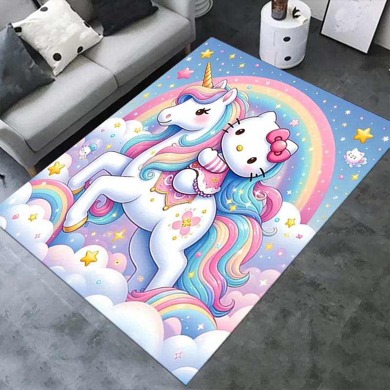 Office Rug Unicorn, Hello Kitty Anti-Slip Rug, Machine Washable for Living Room, Bedroom, Office, Multiple Sizes, Bedroom Mat, Decorative Mat, Durable