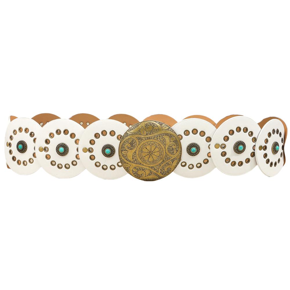 

Ремень-заклепка Широкий Бохо Диск Регулируемый Женский Винтажный Ремень Простой Западный Кожаный Пояс Леди белый