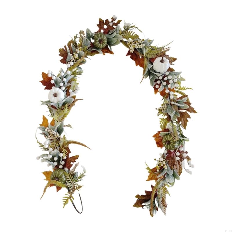 Fall Harvest Garlands Decors With Pumpkins, Leaves and Berries Accent, Flexible Wire Vine About 180 for Mantels Doorway Windo