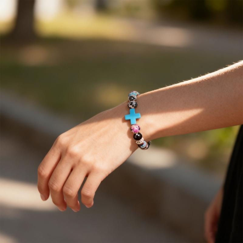 Inspirational Meditation Crosses Bracelet Beaded Colorful Stone for Women Faith Inspire Spiritual Gift Jewelry