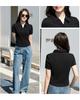 Korean-Style Elegant High-Waisted Slimming Summer Lapel Button T-Shirt