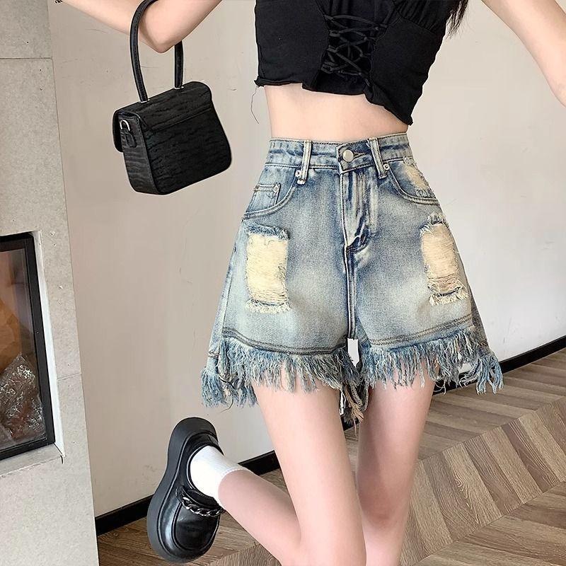 High Waist Denim Shorts Women Loose Fit Summer A Line Wide Leg Casual Shorts