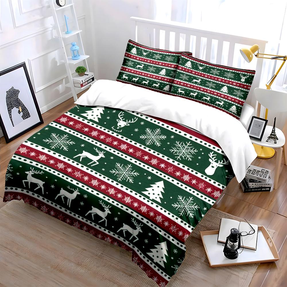 Christmas Reindeer Snowflakes Bedding Set Bedding set (1 duvet cover, 2 pillowcases, duvet not included)