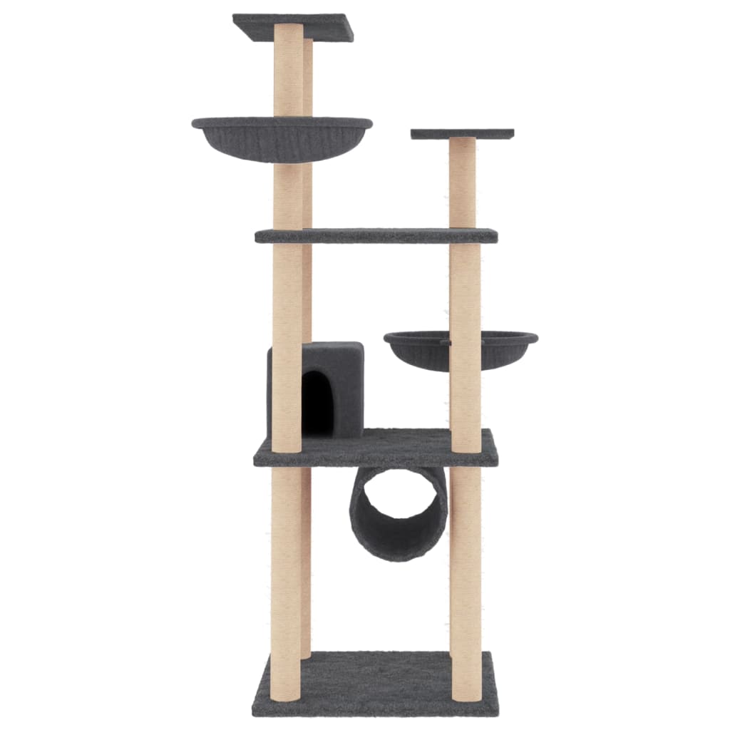 Cat Tree with Sisal Scratching Posts Dark Grey 141 Cm