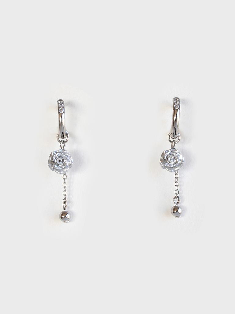 Linger Piece Silver Rose Drop Earring