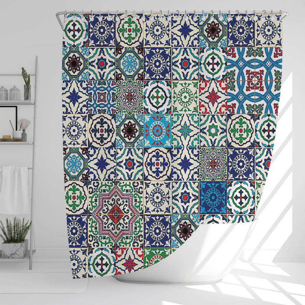 Bohemian Style Shower Curtain Printed Modern Nordic Mandala Flowers Polyster Bathroom Curtain with Hooks Home Decor Curtain