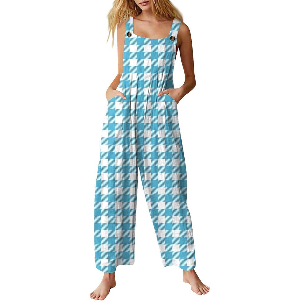 Women's Casual Jumpsuit Sleeveless Gradient Stripe Printed Cotton Jumpsuit