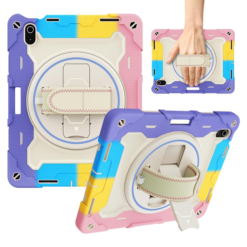 For iPad (2025)/iPad 10.9 (2022) Case Kickstand Hand Strap PC + Silicone Tablet Cover