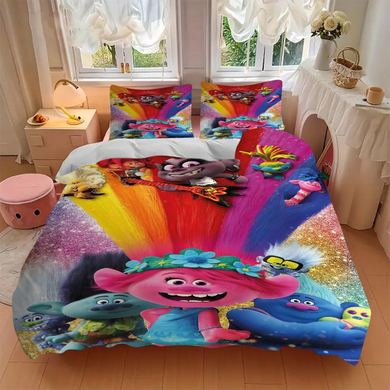 Trolls World Tour Print 3Pcs Bedding Setduvet Cover With 2 Bedropillowcase Home Birthday Gift