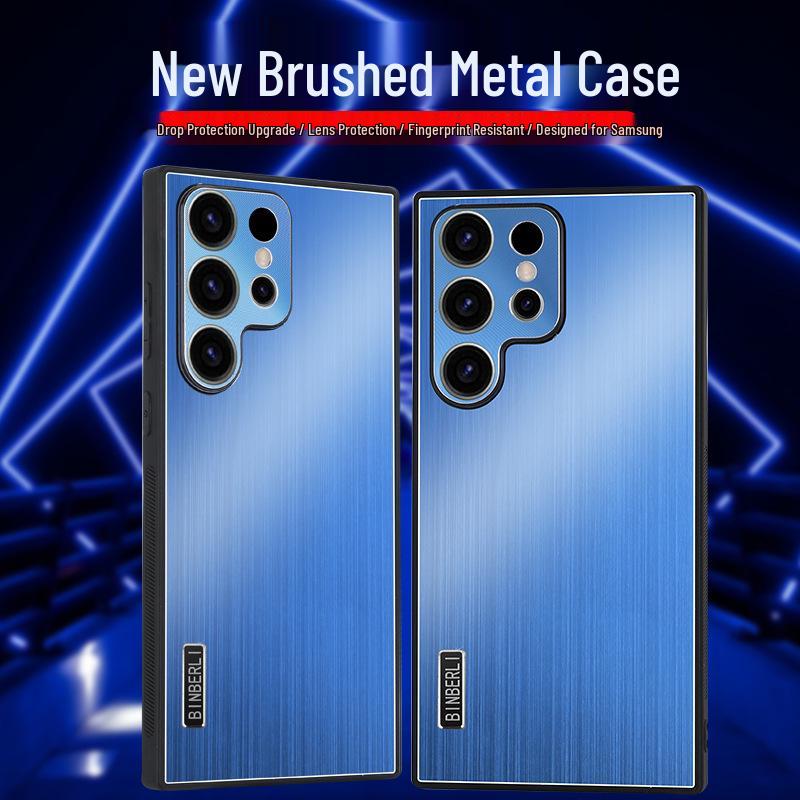Samsung S25U Brushed Metal S24FE/S24U/S23U Phone Case - Cross-Border Applicable, Half-Pack Protective Case