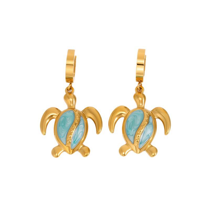 Ocean Style Sea Turtle Enamel Dangle Earrings - Women's Stainless Steel Luxury