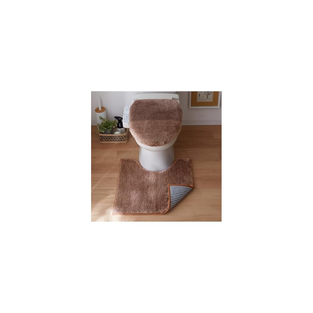 Nissen Fluffy Mixed Shaggy Toiletries 2-Piece Set, Brown, Lightweight Type, Standard Mat,