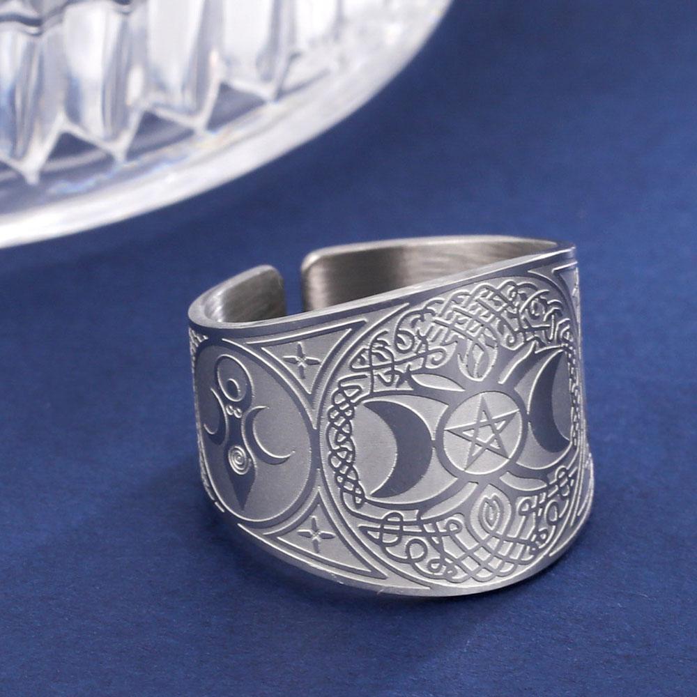 COOLTIME Pentagram Men Ring Stainless Steel Tetragrammaton Amulet Solomon Wiccan Jewelry for Protection