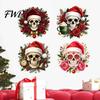 Holiday Window Clings for Glass Christmas Skull Wall Decal, Removable PVC Sticker with Santa Hat Rose Party Decor Design, Dark Bedroom Living