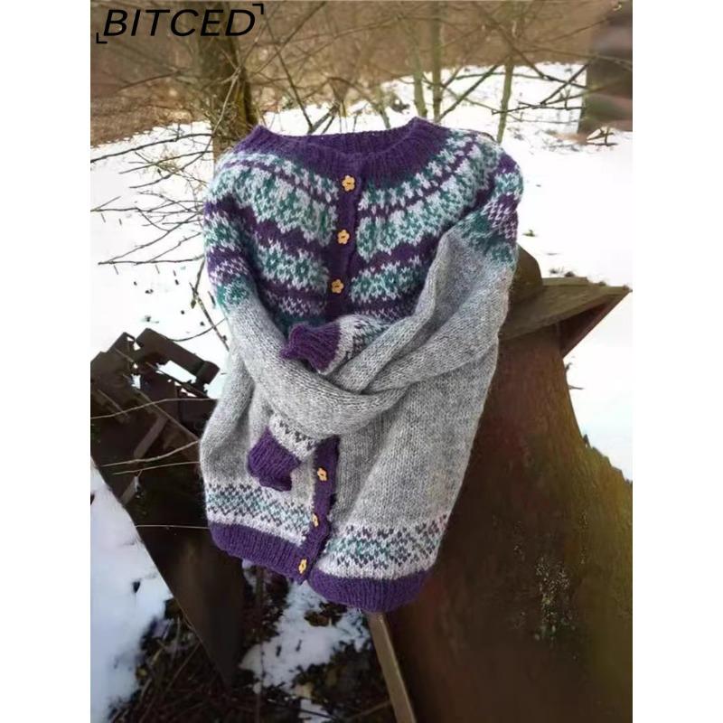 BITCED Women's Cardigan Sweater - Color-Blocked Oversized Knit Top