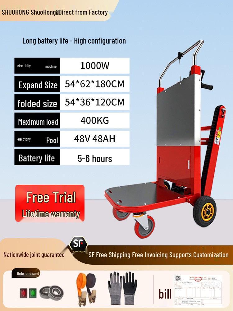 Electric Stair Climbing Trolley with Large Wheels for Moving Tiles and Cement