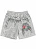 Men Gothic Angel Graffiti 3D Print Mesh Beach Shorts Elastic Drawstring Loose Straight Casual Summer Board Shorts
